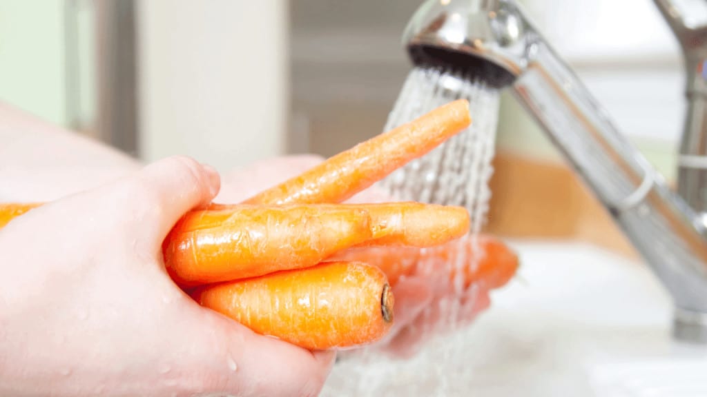 Washing carrots before shredding