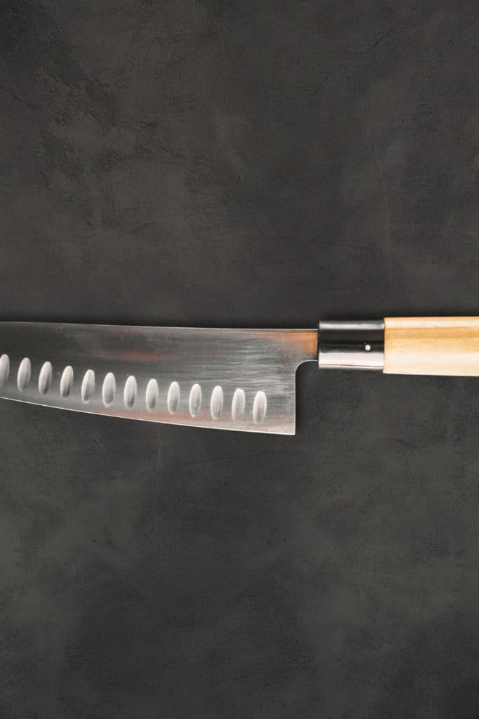 A Gyuto knife’s blade is between 6-12 inches long and made from hard AUS-10, SG-2, or VG10 steel