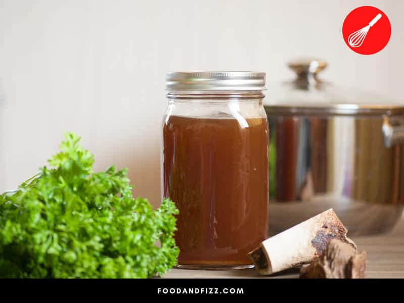 Broth is a savory liquid made from simmering animal meat or bones to make a flavorful liquid that can be used as a base for many dishes.