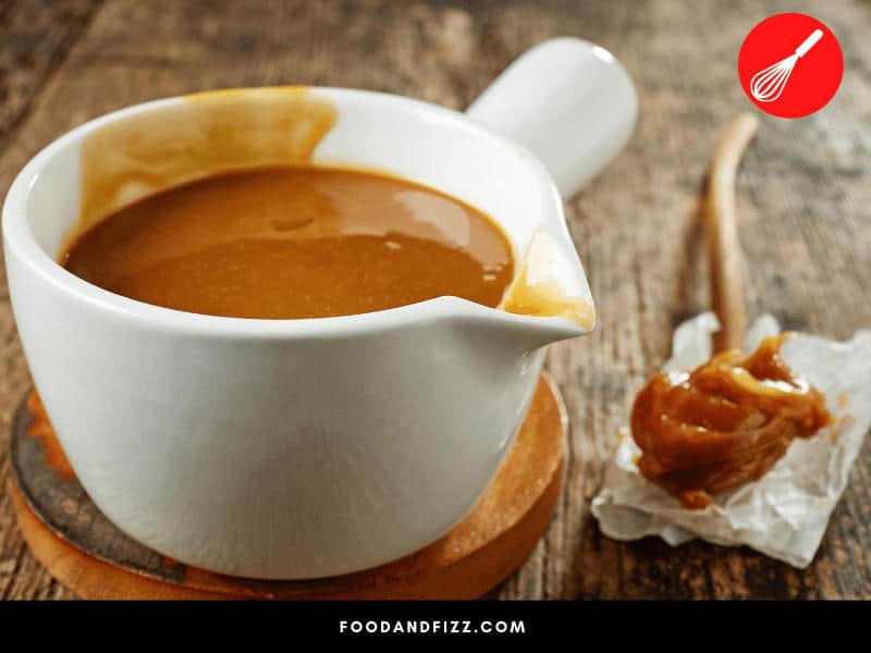 Caramel is sugar that's melted and cooked just before it starts to burn. It usually gets thicker as it cools down.