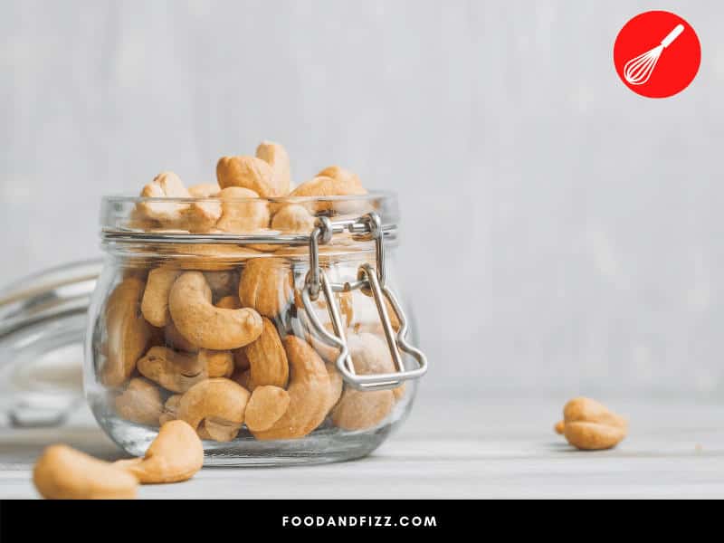 Cashews will last longer if stored in an airtight container. They will last about a month at room temperature and longer in the fridge or freezer.