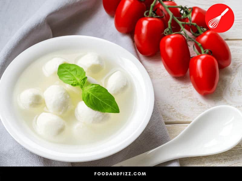 Mozzarella keeps fresh longer when stored in brine and sealed in the fridge.
