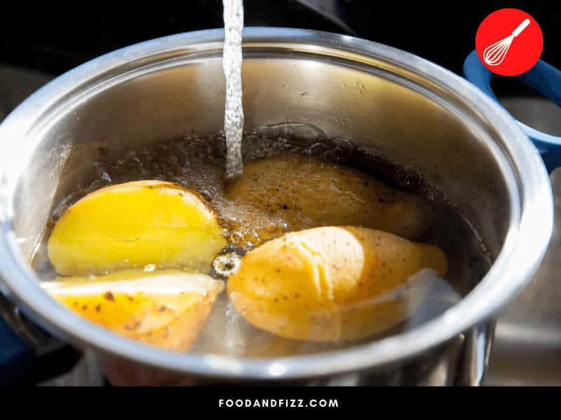 There is no need to remove skin prior to boiling potatoes, as long as you scrub them properly beforehand.
