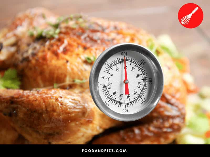 Using a meat thermometer is the best and safest way to check that your chicken is done. Safely cooked chicken thighs will register a temperature of at least 165 °F.