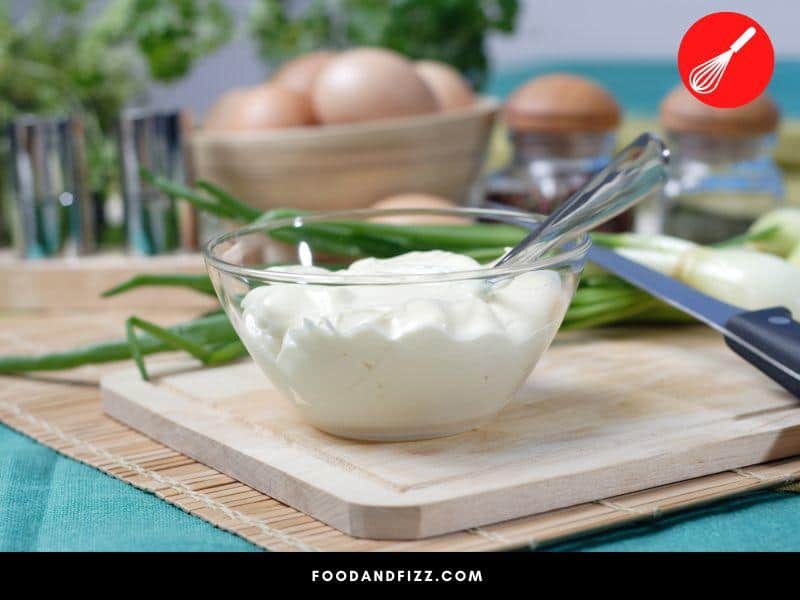 Mayonnaise is an emulsion and may separate and break apart when frozen.
