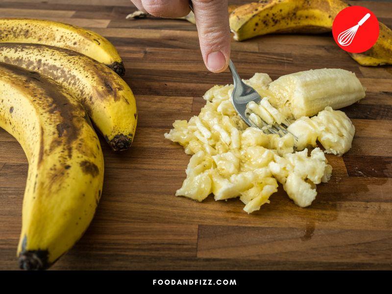 Three medium-sized bananas make a cup of mashed bananas.