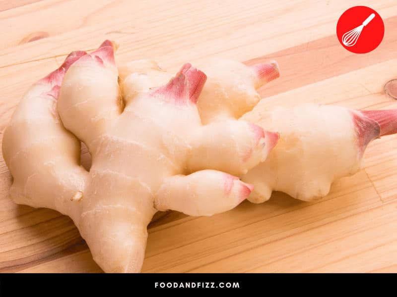 Traditional pickled ginger has a pink hue, which is due to the pinkish stems of young ginger reacting with the pickling solution.