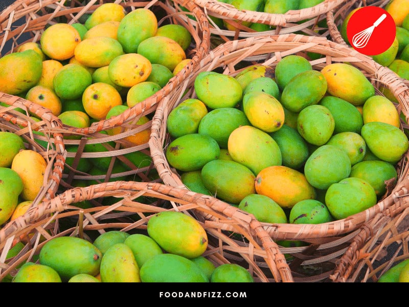 Unripe mangos will be greener in color.