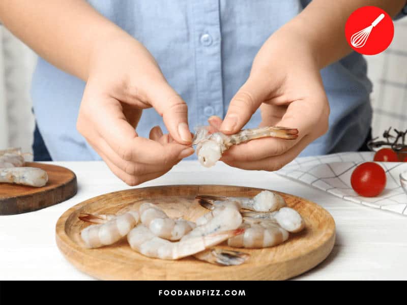 When you peel the shell , the shrimp flesh should feel solid and should bounce back.