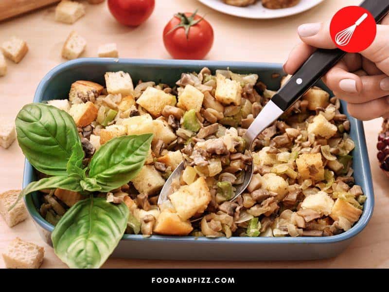 Bread cubes, sage and other herbs and spices are common ingredients in stuffing.