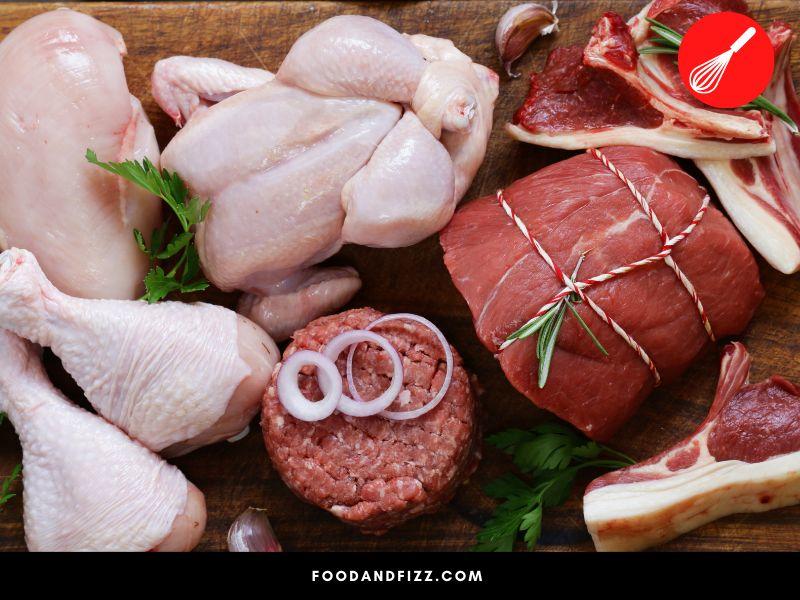 Myoglobin is a protein in meat that gives it its reddish color.