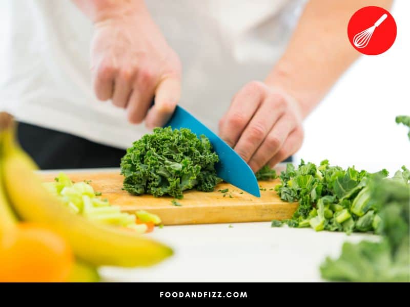 A cup of uncooked chopped kale leaves weighs 50 grams.