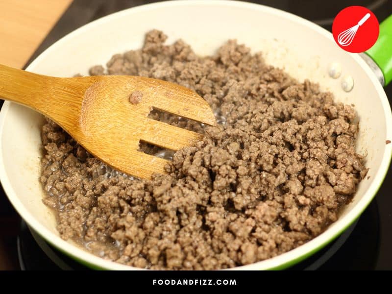 Ground beef should be cooked to at least 160 °F, while ground turkey should be cooked to between 170°F to 175°F.