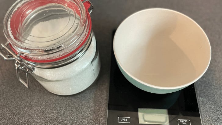 Measure the sugar using a kitchen balance
