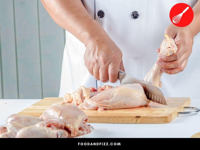 Thoroughly clean hands after touching raw chicken and disinfect any surfaces and utensils the chicken has come into contact with.