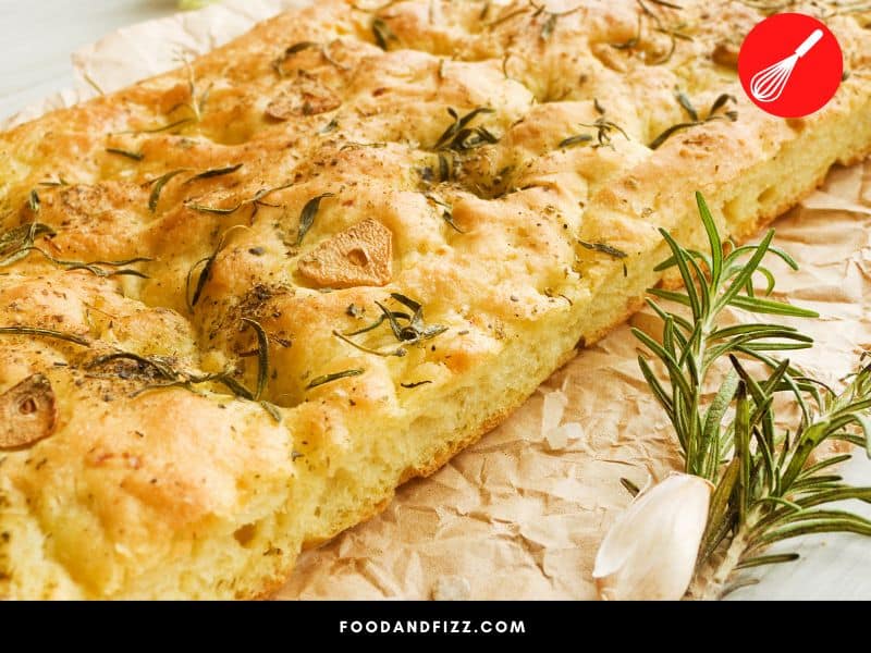 Focaccia is a yeasted, leavened flat bread that resembles a thick pizza.