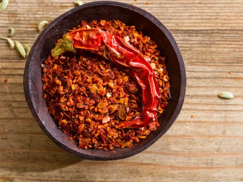 Prik Bon is made from dried chili peppers, usually bird's eye chilis.