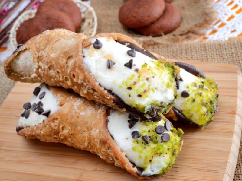 Cannoli are deep-fried pastries filled with sweetened ricotta